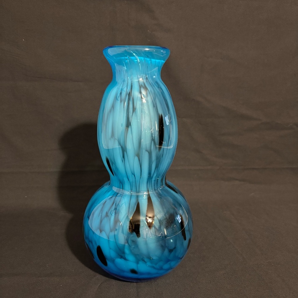 Murano Blue and Black Art Glass Decanter Vase Double Gourd 10.75” Tall Approx.
